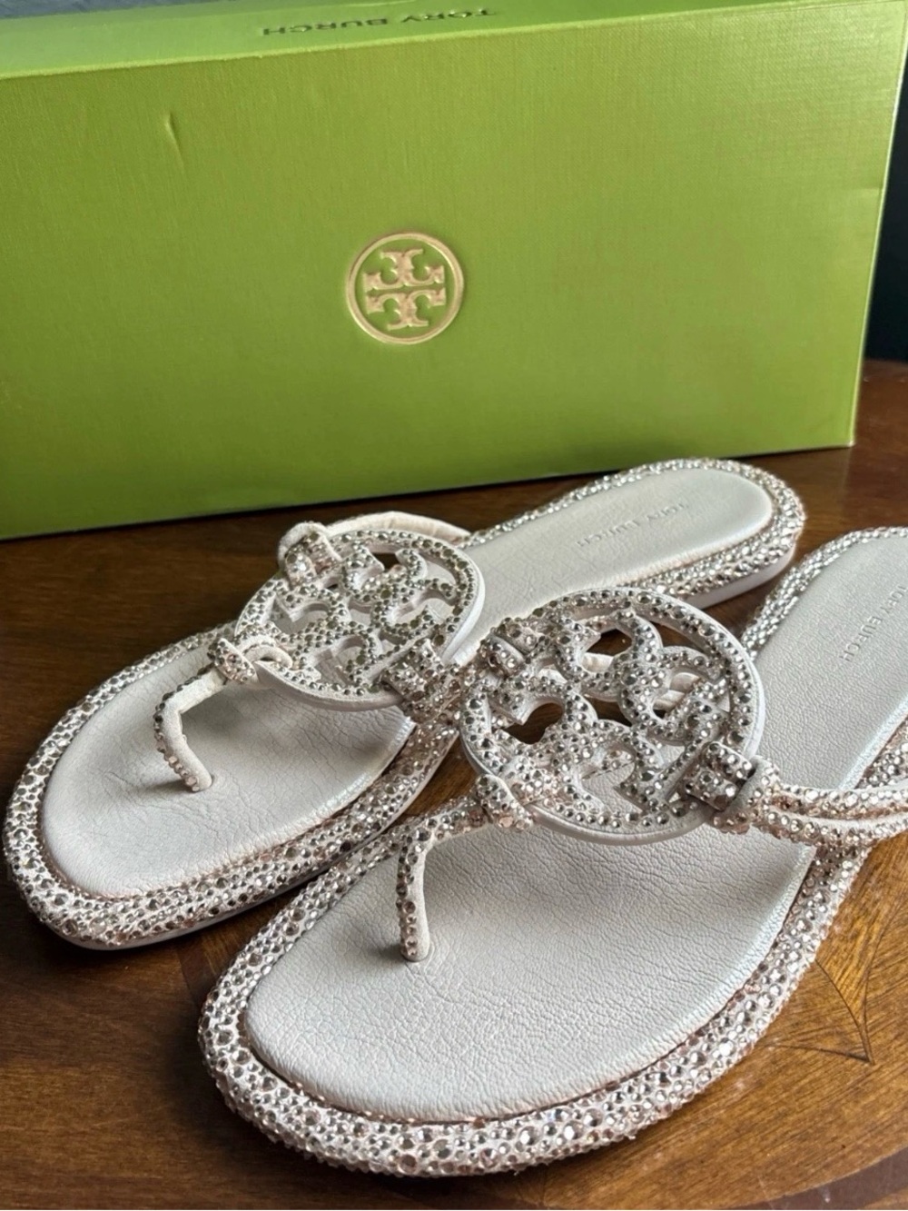 Tory Burch Miller Crystal Knotted Sandals in Rose Gold Pink 9